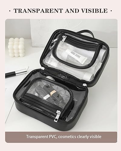 Miniatura 3 de LOLDREAM Bolsa de cosméticos de viaje de gran capacidad, bolsas de maquillaje a cuadros grandes para mujeres, bolsa de maquillaje impermeable de