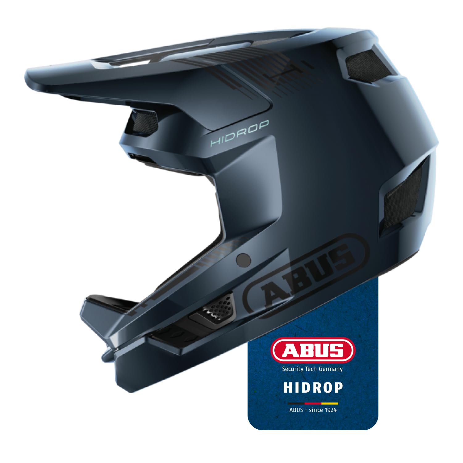 ABUS Downhill Helm HiDrop – ASTM-zertifizierter Fullface Helm mit ABS-Außenschale für MTB: Downhill, Enduro und Bikepark – für Erwachsene und Jugendliche – Blau, Größe M