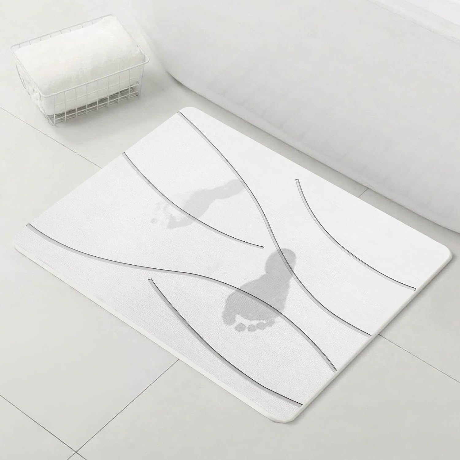 Stone Bath Mat Non-Slip - Diatomaceous Earth Shower Mat Super Absorbent Diatomite Stone Mats for Bathroom Floor/Kitichen Counter, Fast Drying and Easy to Clean, 24''*16'' White
