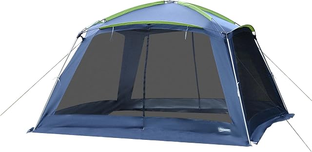 Outsunny 5-8 Person Camping Tent, Portable Dome Tent, Outdoor Screen House Sun Shelter, 360x355x215cm - Dark Blue/Green