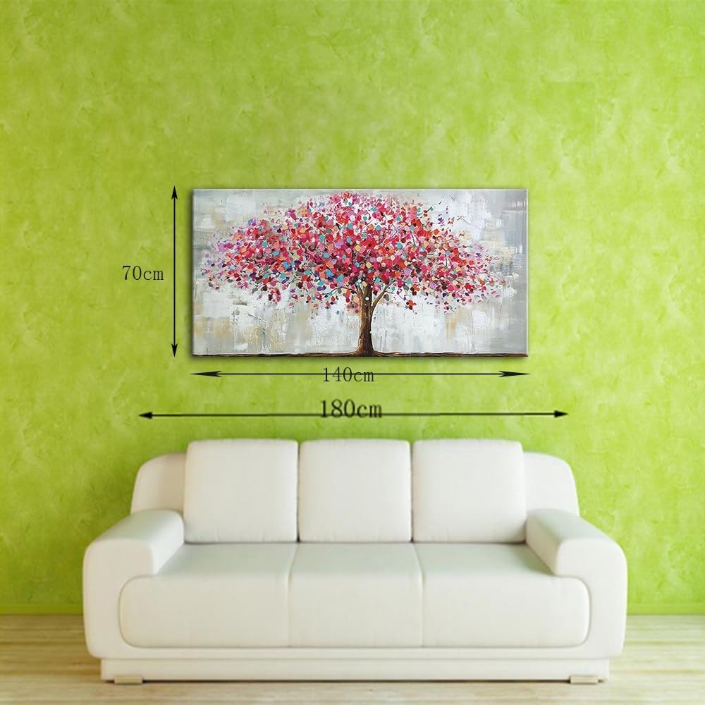 Mintura Handgemaltes Ölgemälde auf Leinwand großer roter Baum 70 x 140 cm