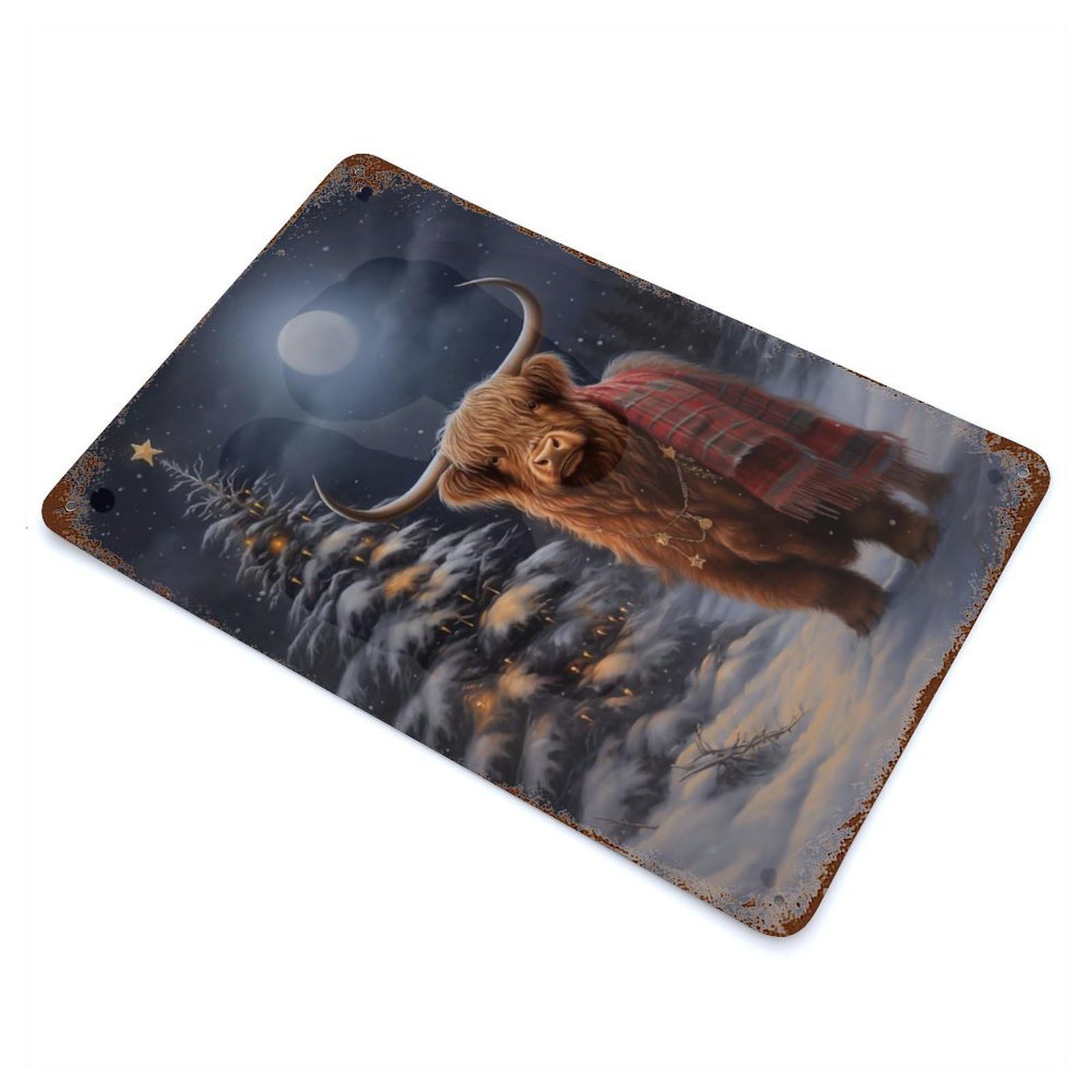 Garage Style Highland Cow Xmas Rusty Metal Tin Sign 11.8"x7.9", Farmhouse Wall Decor for Bar And Workshop