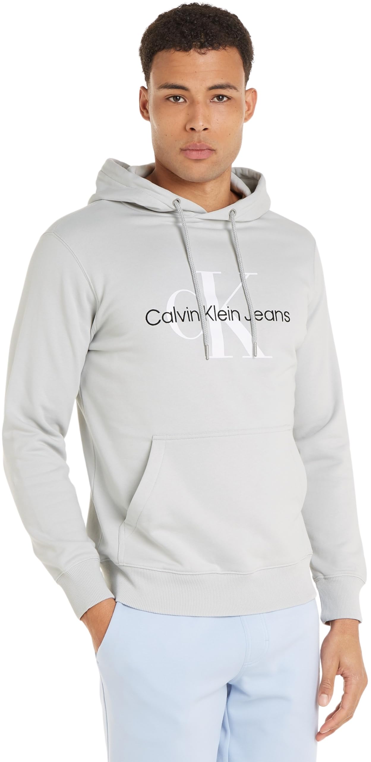 Calvin Klein Jeans Men Hoodie Seasonal Monologo Regular, Grey (Lunar Rock), XS