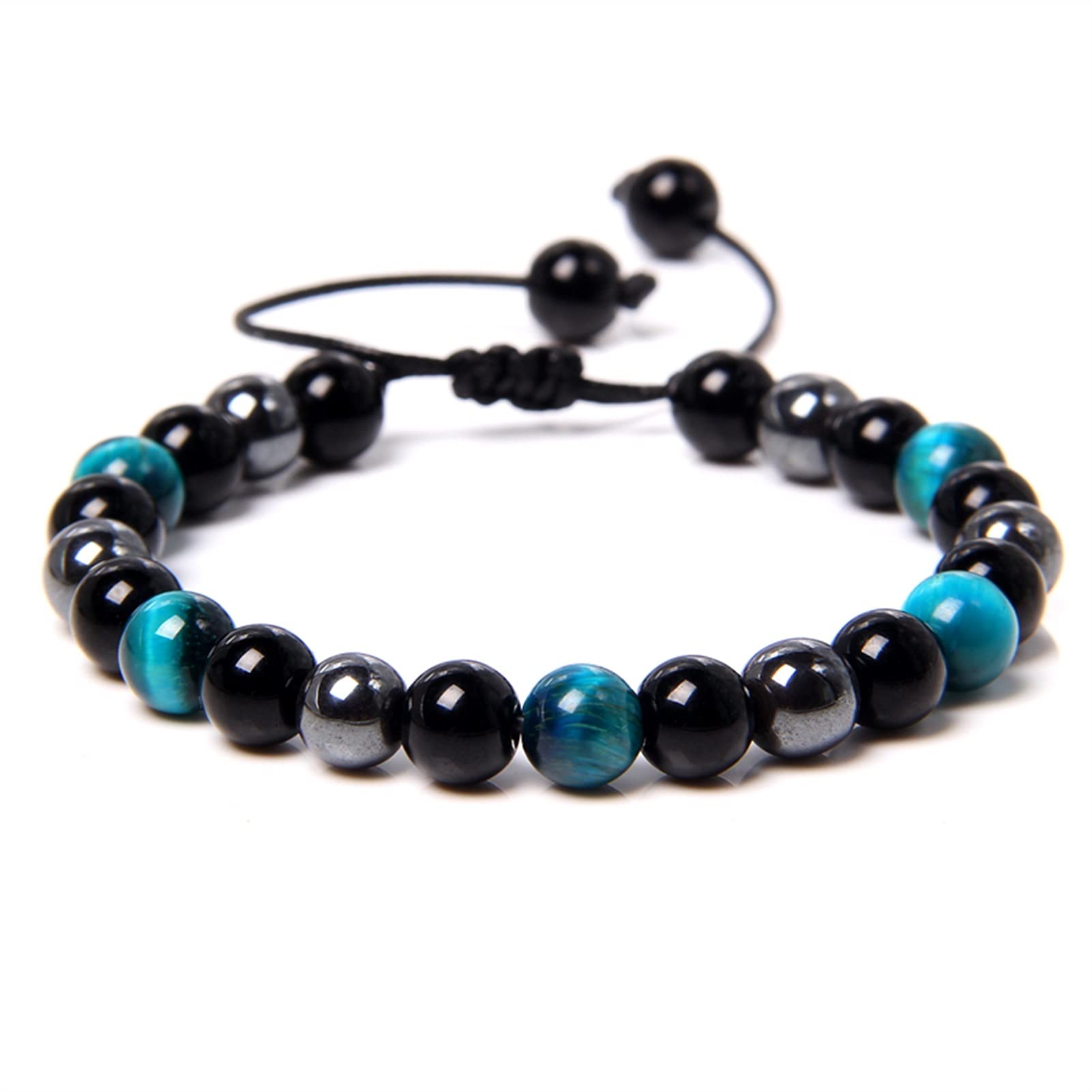 Naturstein-Armband, Vintage-Geflecht-Armbänder, Paare, natürliches Chakra-Tigerauge-Armband, Herren, verstellbar, gewebt, schwarzer Onyx-Stein, Perlen, Schmuck, Armband, Schmuck