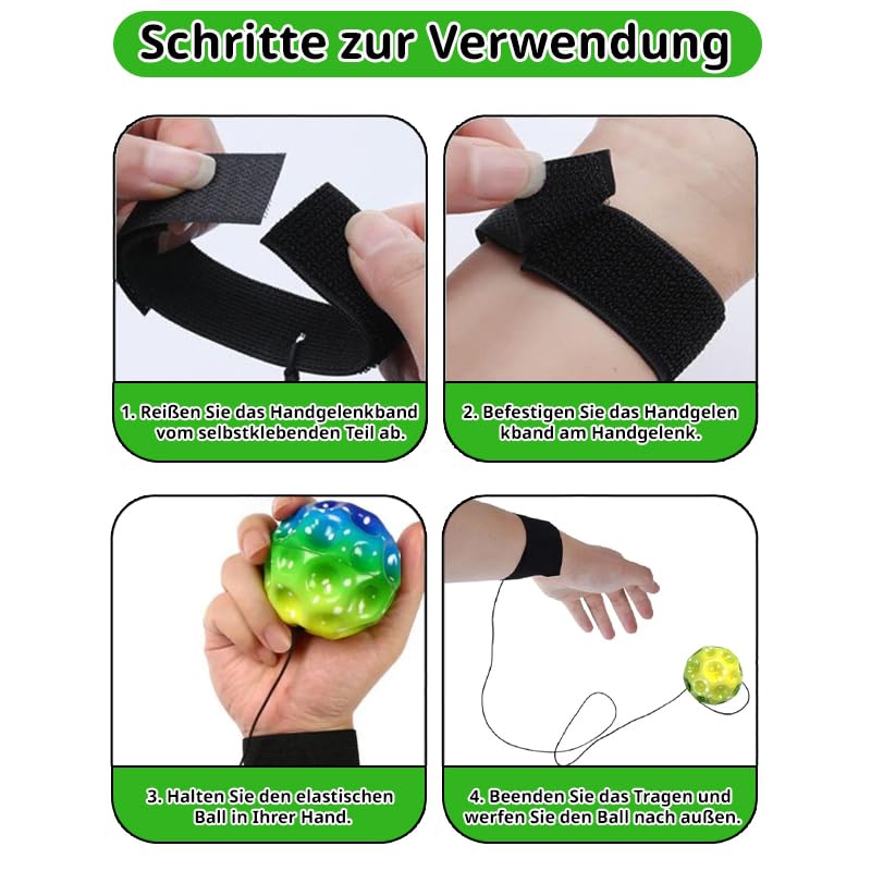 Funalix 3 Stück Moonball Mit Schnur Kinder, Bunte Bouncing Bälle An Schnur - Springball Spielzeug für Outdoor Spiele, Familienspiele und Stressabbau (6cm/Bunt)