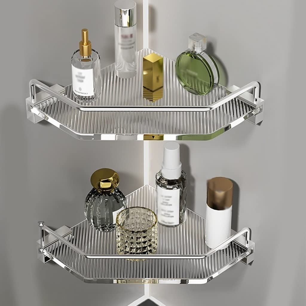 WDSOPK Acrylic Corner Shower, No Drilling, Large Capacity For Cosmetics & Shampoo, Wall Mount Kitchen For Condiment Bottles, Gold Color, 1 Piece,Oro-2 Layer (Argento 2 Layer)