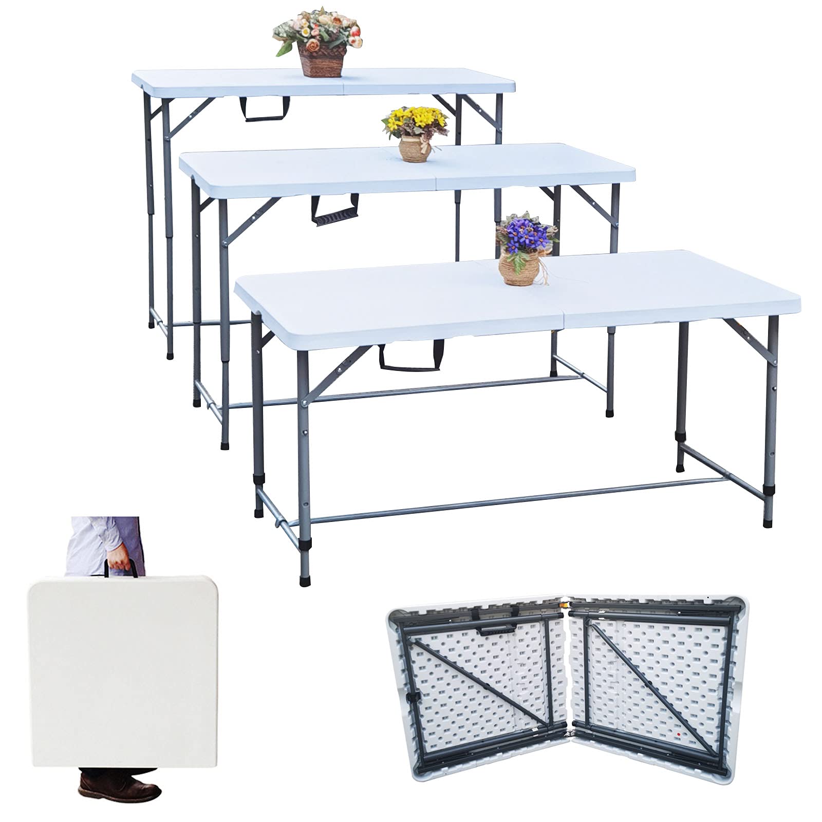 Buy HA Furniture Plastic Foldable 4ft Folding Table w/3 Adjustable Heights for Camping Picnic