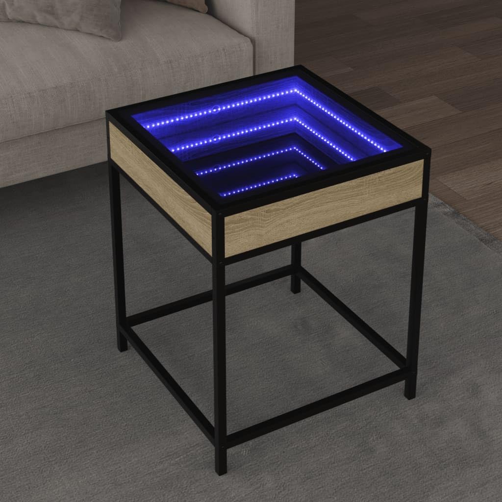 vidaXL Tavolino da Salotto con LED Infinity Rovere Sonoma 40x40x51 cm