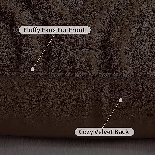 decorUhome Throw Pillow Covers 20x20 Inch Set of 2, Soft Plush Decorative Faux Fur Dark Brown Solid Couch Pillow Covers, Accent Farmhouse Neutral Square Euro Pillow Cases for Sofa Bed Living Room