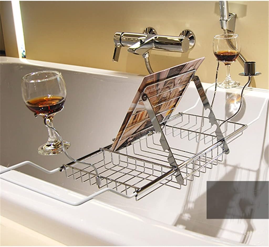 Household Stainless Steel Retractable Bathtub Tray Rack Wine Bookshelf Shower Storage Box Caddy Bathroom