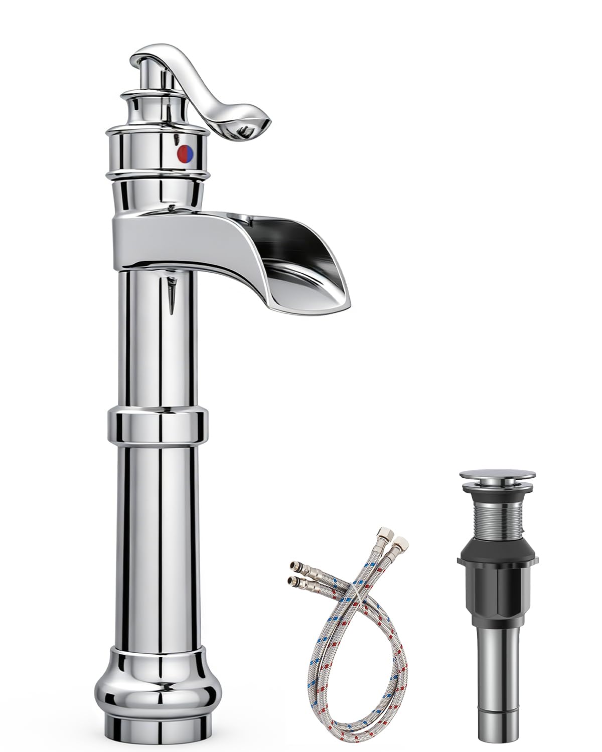 Sxithgkdw Chrome Bathroom Vessel Sink Faucet Waterfall Bathroom Faucet Single Handle Brass Countertop Faucet For Bathrooms,Hotels
