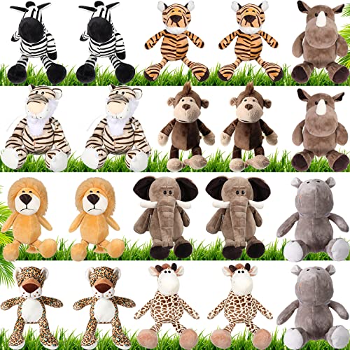 HyDren 20 Pcs Safari Stuffed Animals - 11.8'' Plush Jungle Wild Animals Cute Elephant, Giraffe, Lion, Tiger, Monkey Stuff Animals Soft Plush Animals in Bulk - Toy for Toddler, Baby Jungle Party