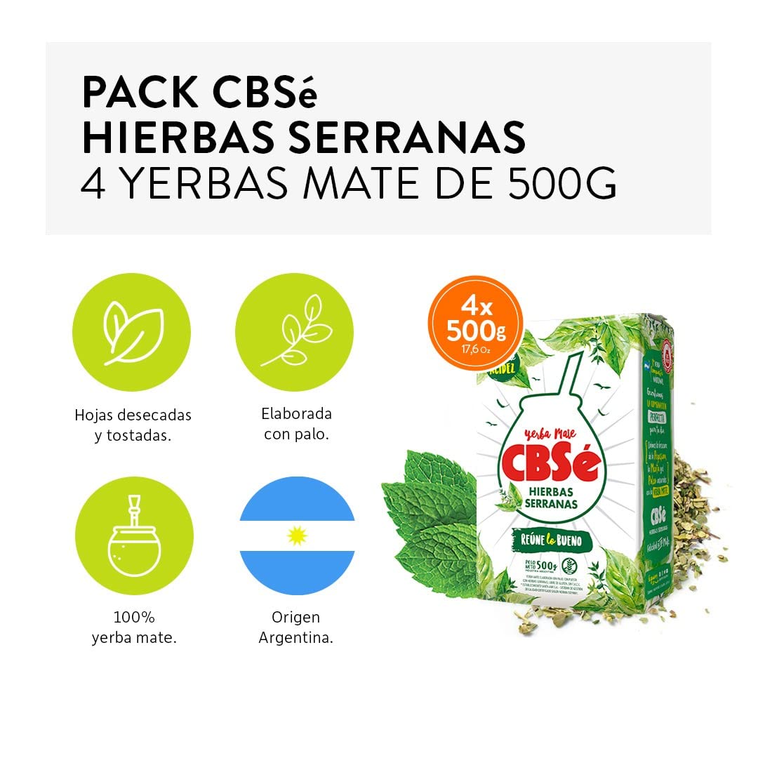 Qumir - Pack de Yerba Mate Cbse Hierbas Serranas de 500g - 4 Unidades - Total 2 Kg de Yerba Mate