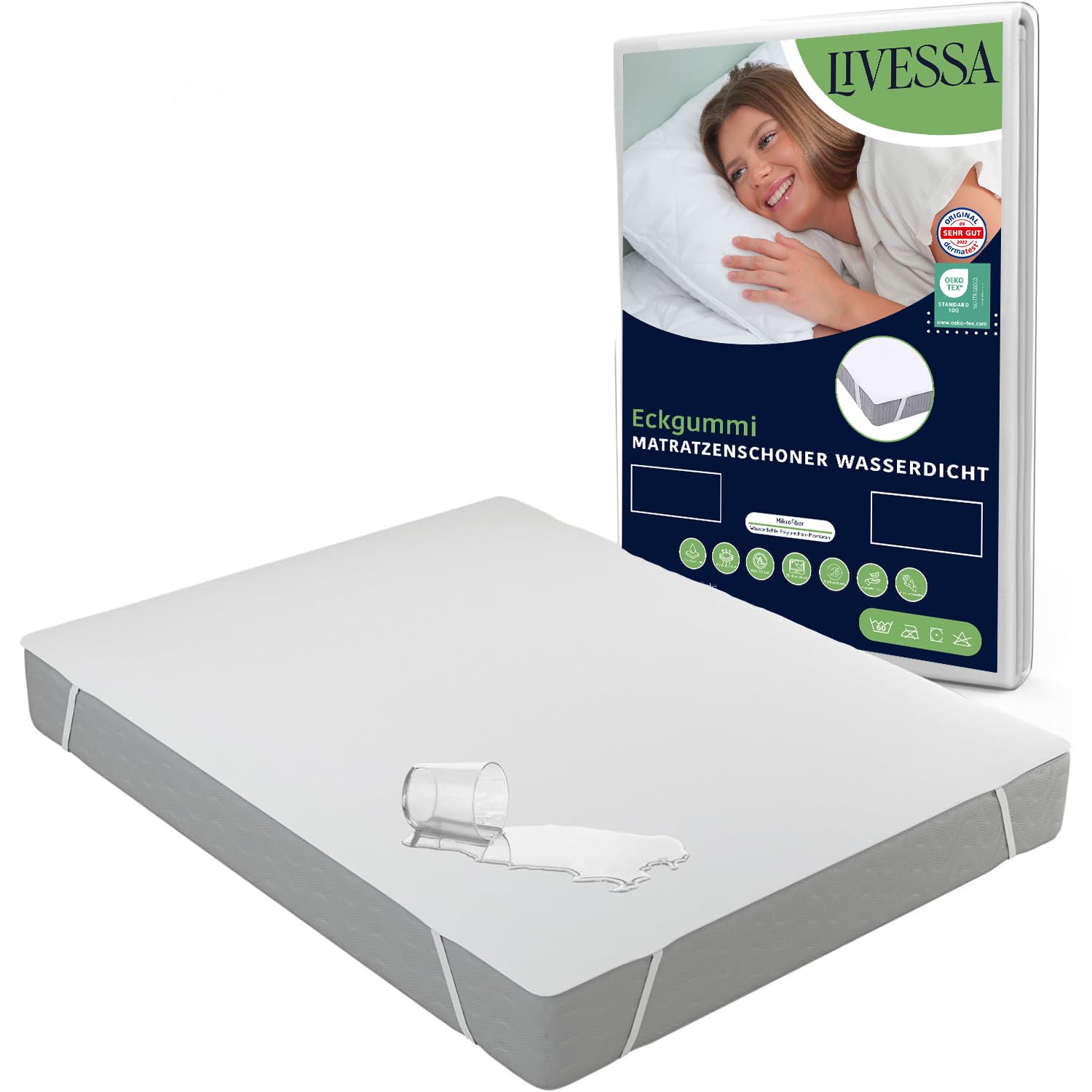 LIVESSA Matratzenschoner 180x200 (3er Pack) - Inkontinenzunterlage Waschbar, Atmungsaktiv, Wasserdicht, Nässeschutz, Weiß