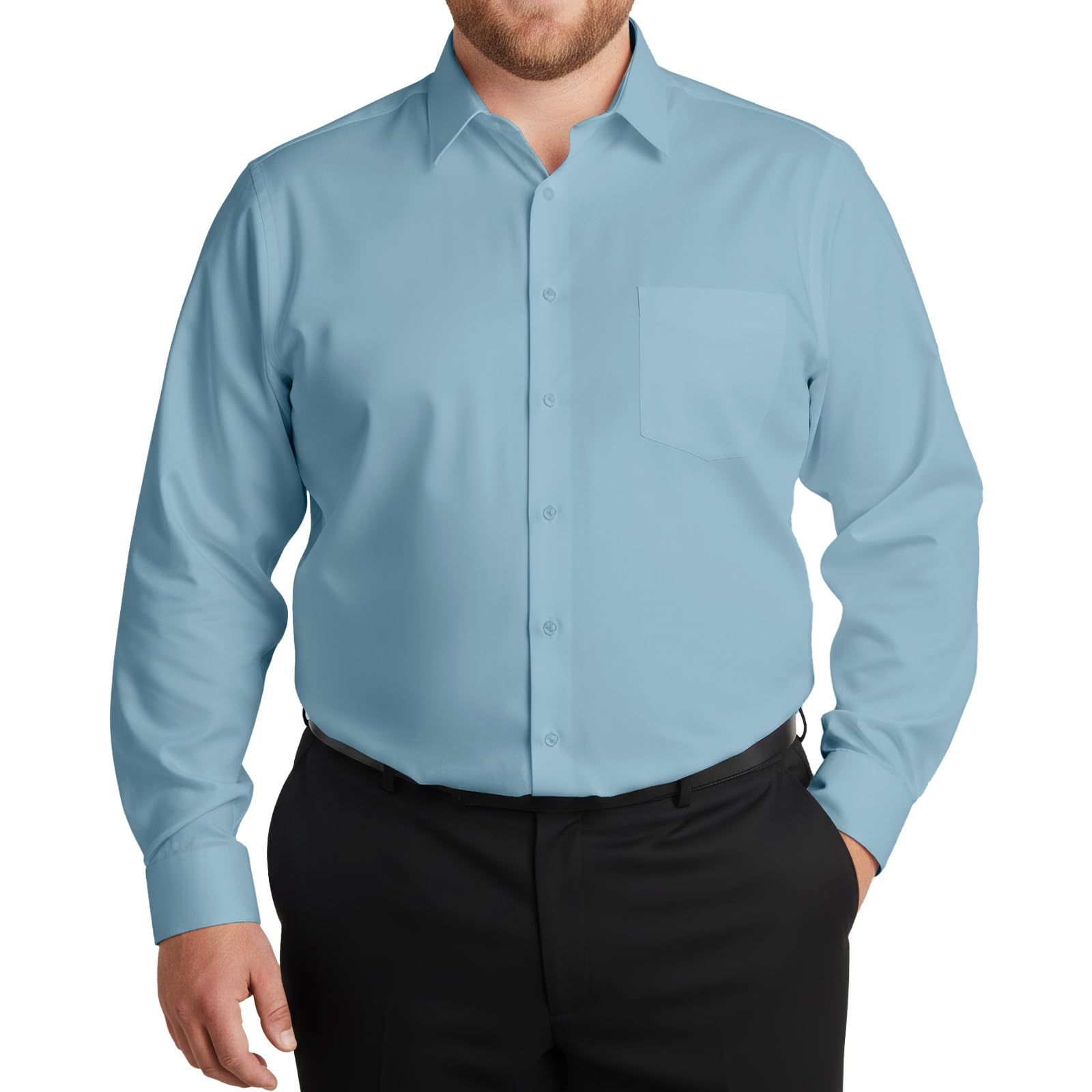 Mens Dress Shirts Long Sleeve Collared Stretch Solid Formal Wedding Dating Business Casual Button Down Shirt Pocket