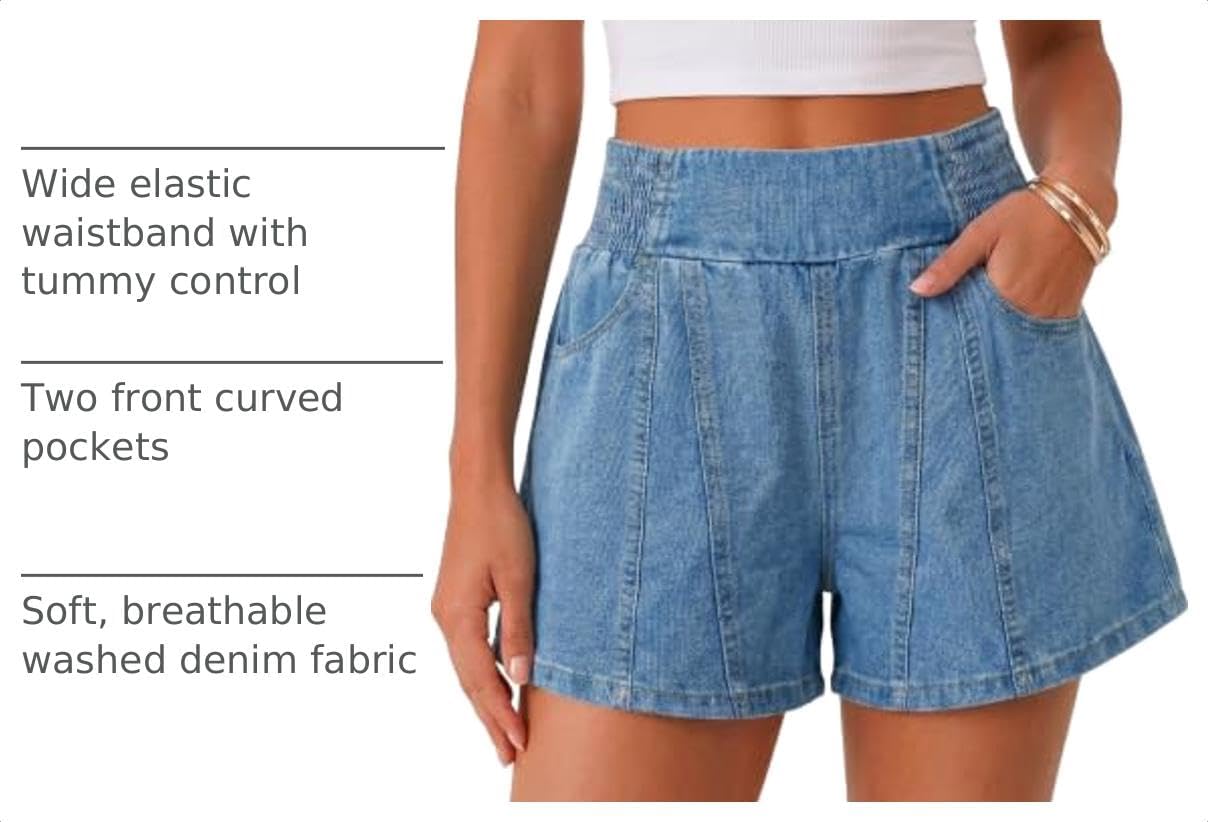 Cicy Bell Womens Pull On Jean Shorts Elastic High Waisted Denim Baggy Jorts