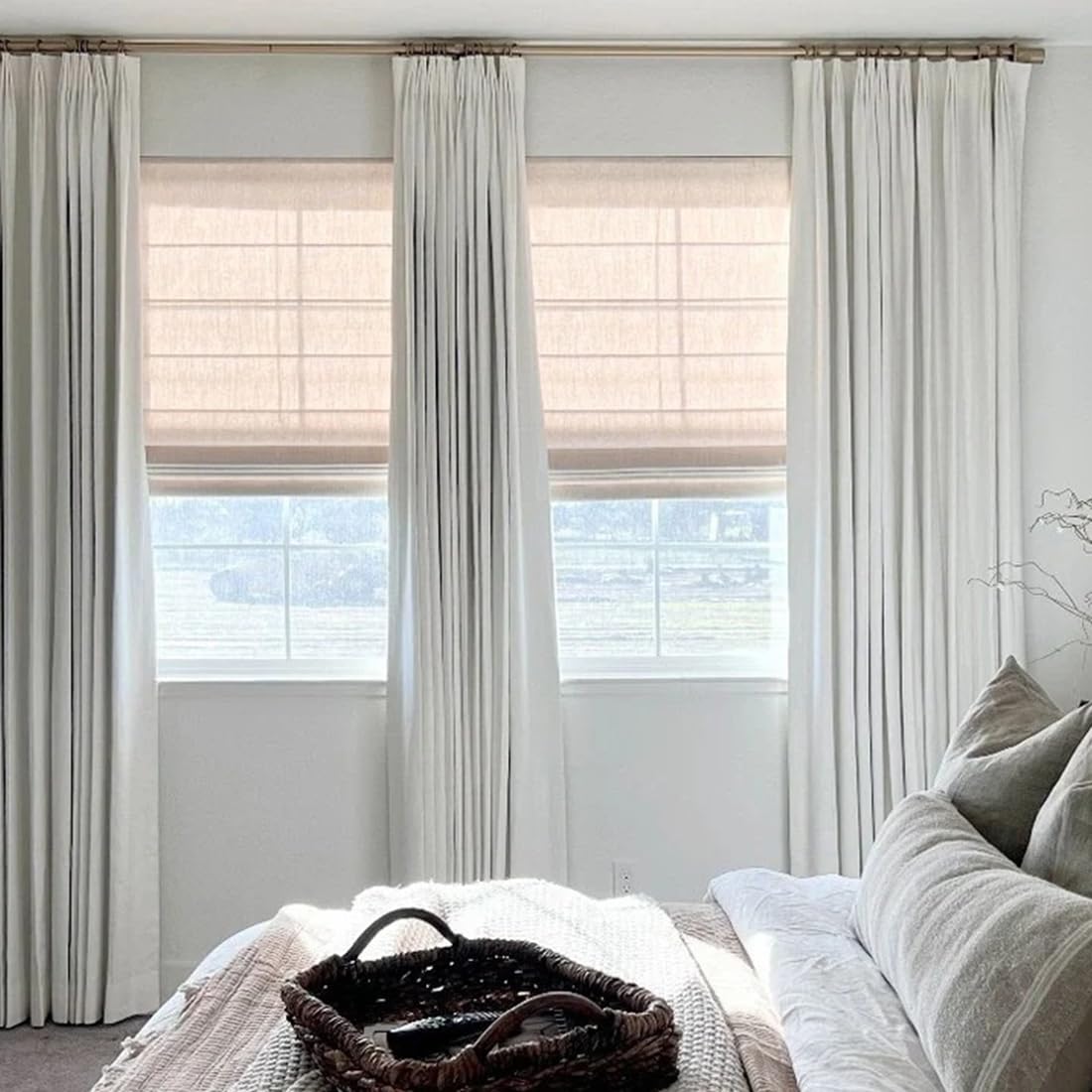 LUSTROWIN Custom Linen Curtain Pinch Pleated Drape Room Darkening Blackout Curtains Drapery for Living Room Bedroom Dining Room Window Patio Door Home Decor (1 Panel, Off White, Customized)