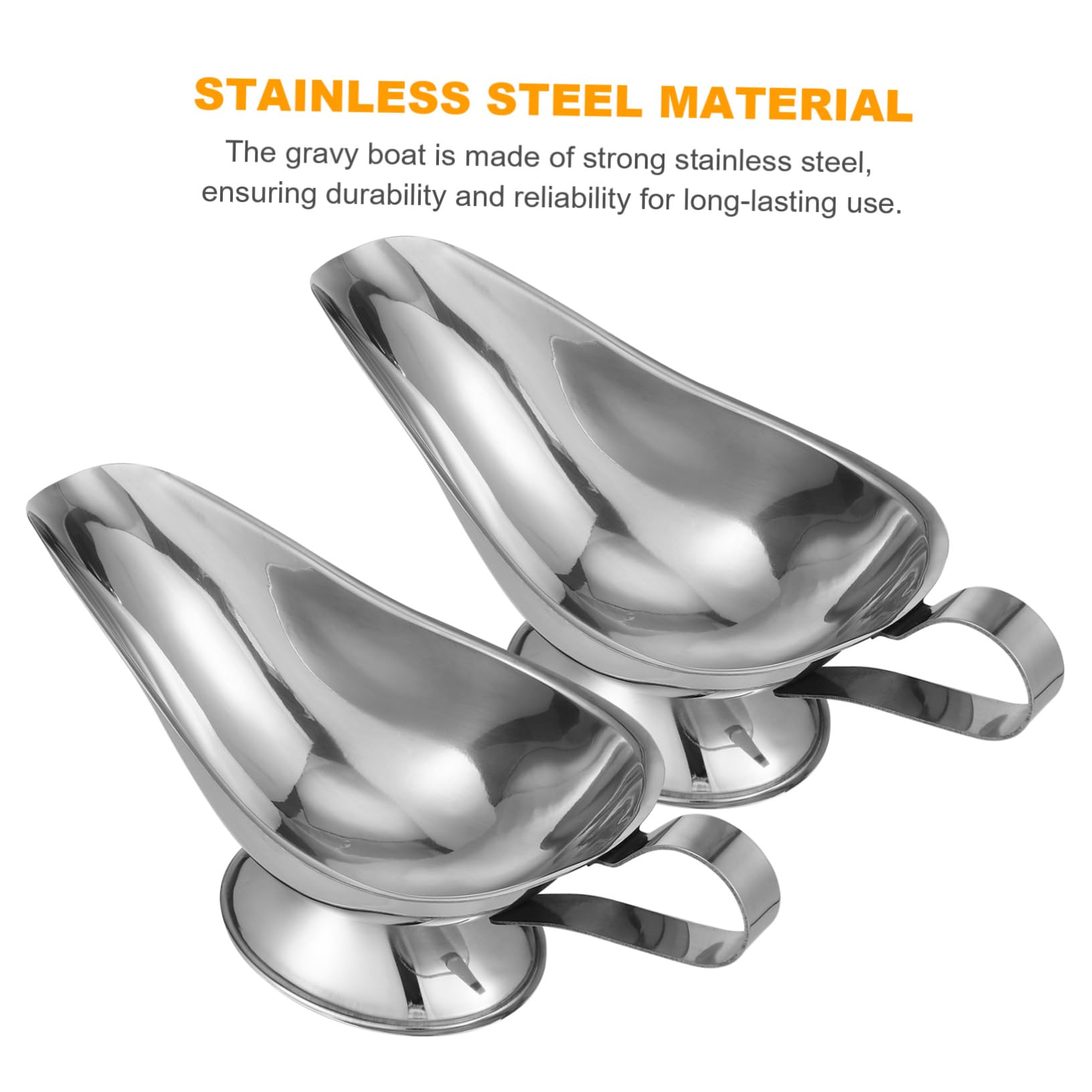 STOBAZA Practical Stainless Steel Gravy Boats Set of 2 Large Sauce Bowls Handles for Thanksgiving Christmas Cat Food