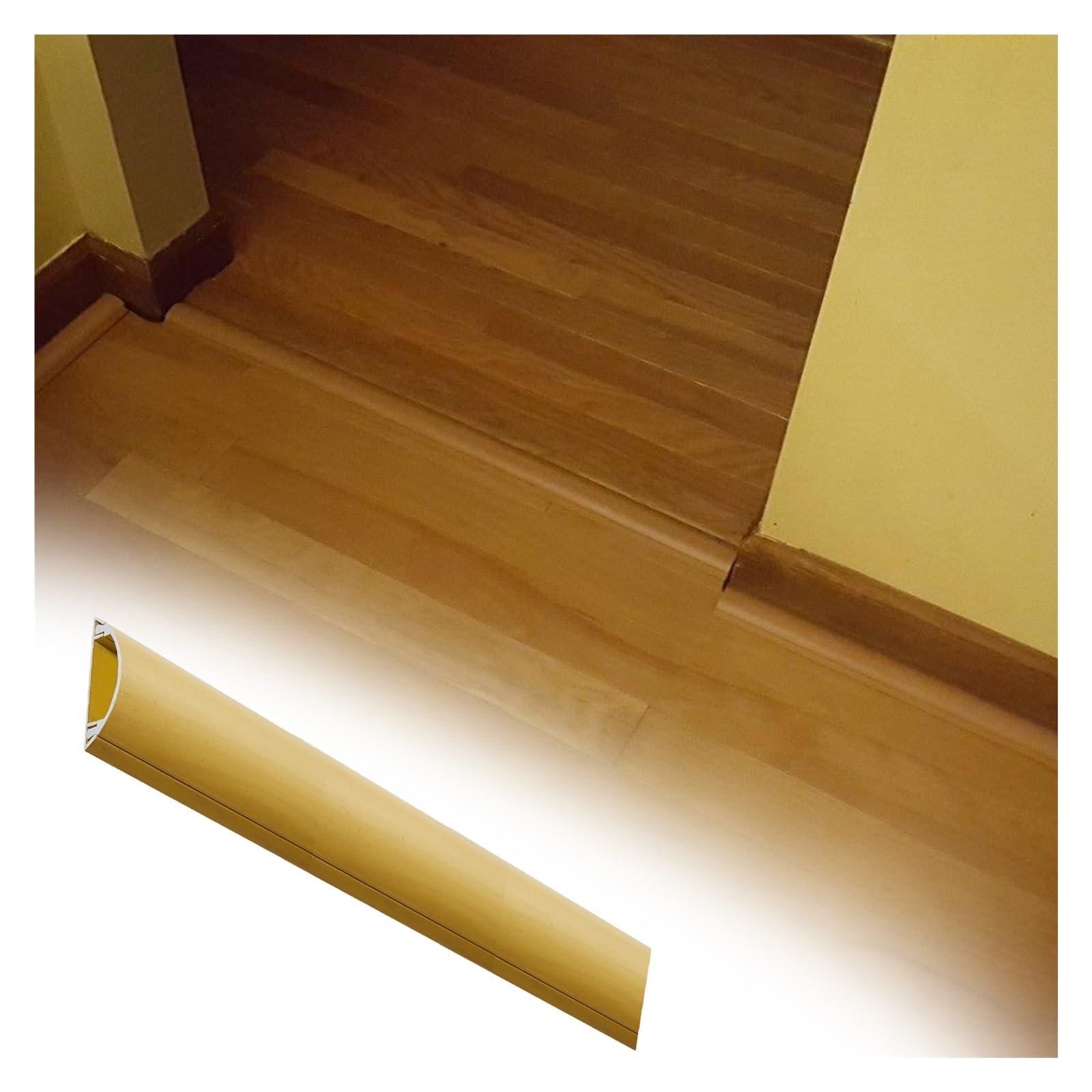 Goulotte Passe Cable Cache-câble de sol en aluminium de 1 m de long, cache-fil décoratif en grain de bois pour salon/chambre/cuisine, canal de cordon étanche avec support adhésif(White,W 28mm(1 1/9in)