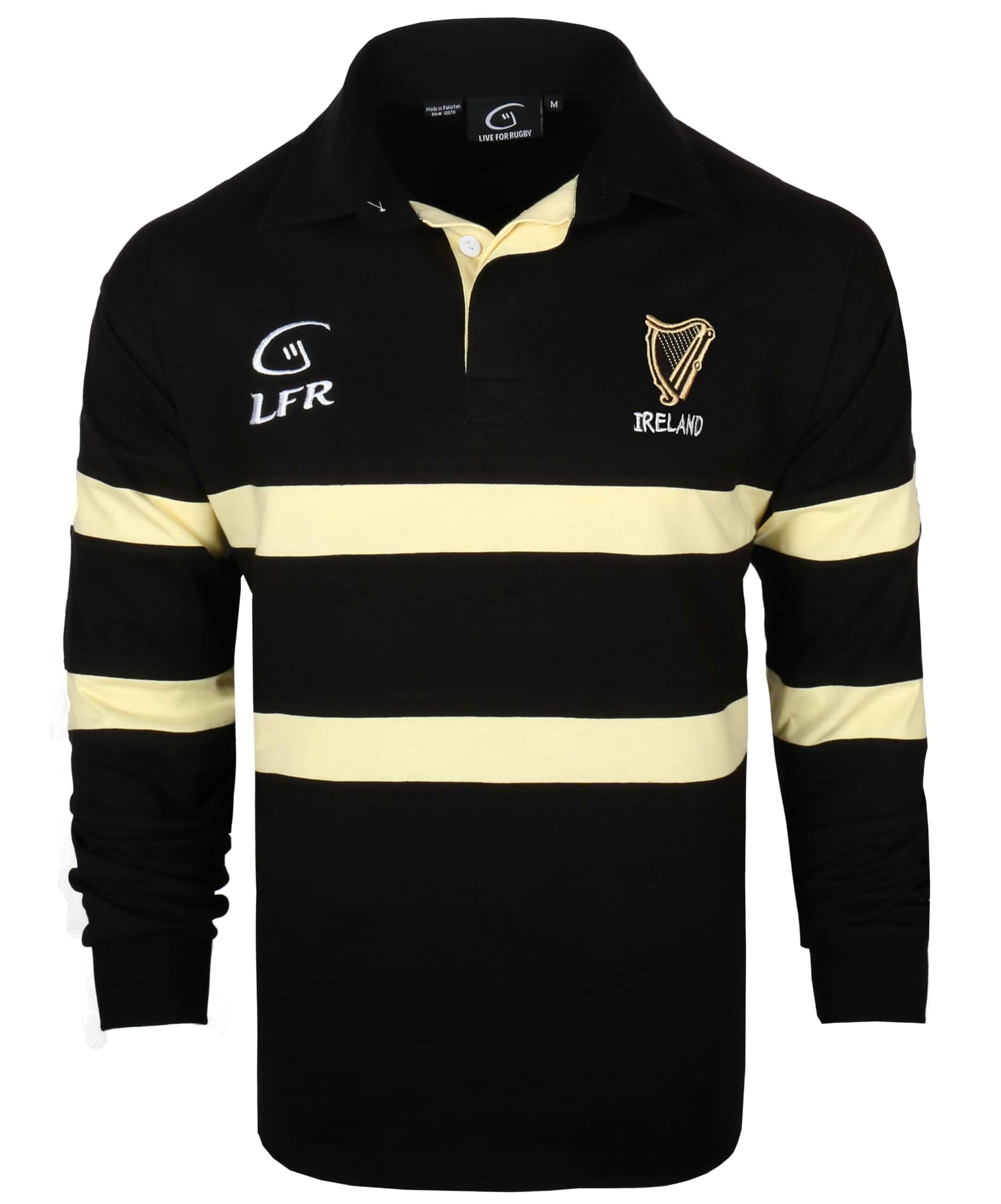 Harp Ireland Longsleeve Striped Rugby Polo Shirt (Black, X-Large) – Vintage Hoops Rugby Long Sleeve Shirt Long Sleeve