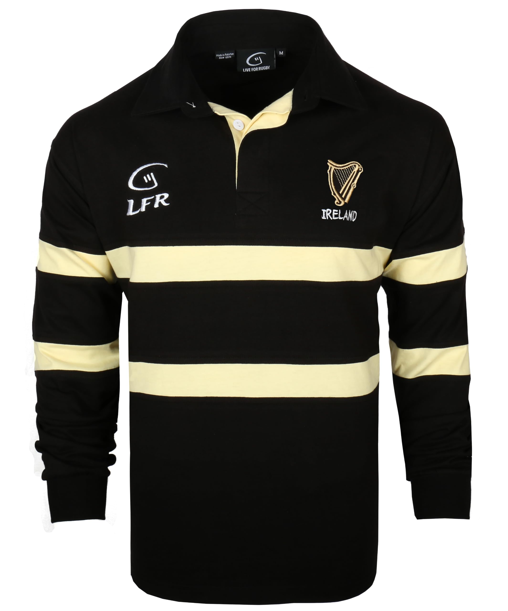 Ireland Harp Black & Cream Long Sleeve Rugby Shirt (S-XXXL) (Medium)