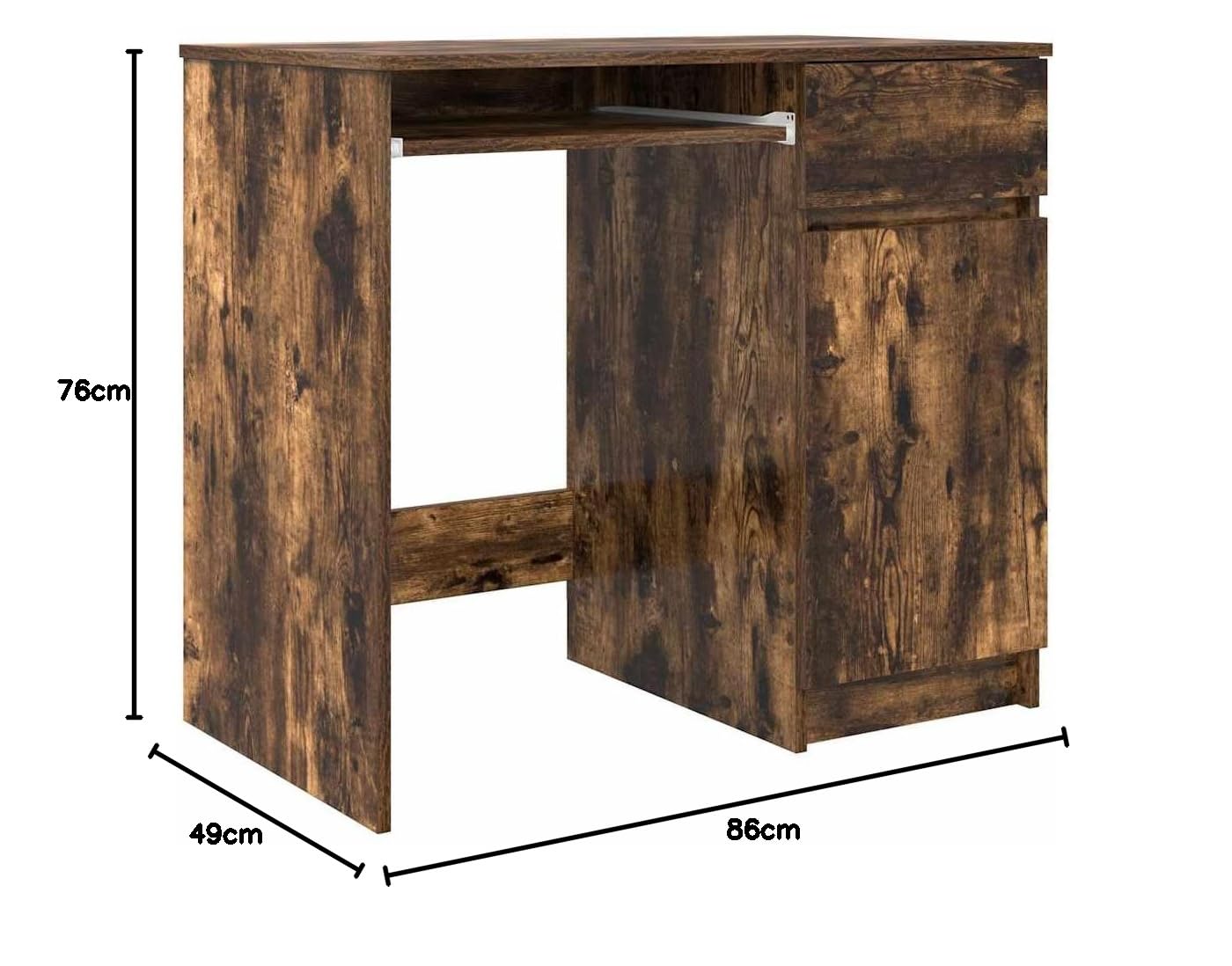 Scrivania affumicatura 86 x 49 x 76 cm, materiale in legno, con porta, cassetto e ripiano, versatile scrivania per computer per casa, ufficio, design moderno