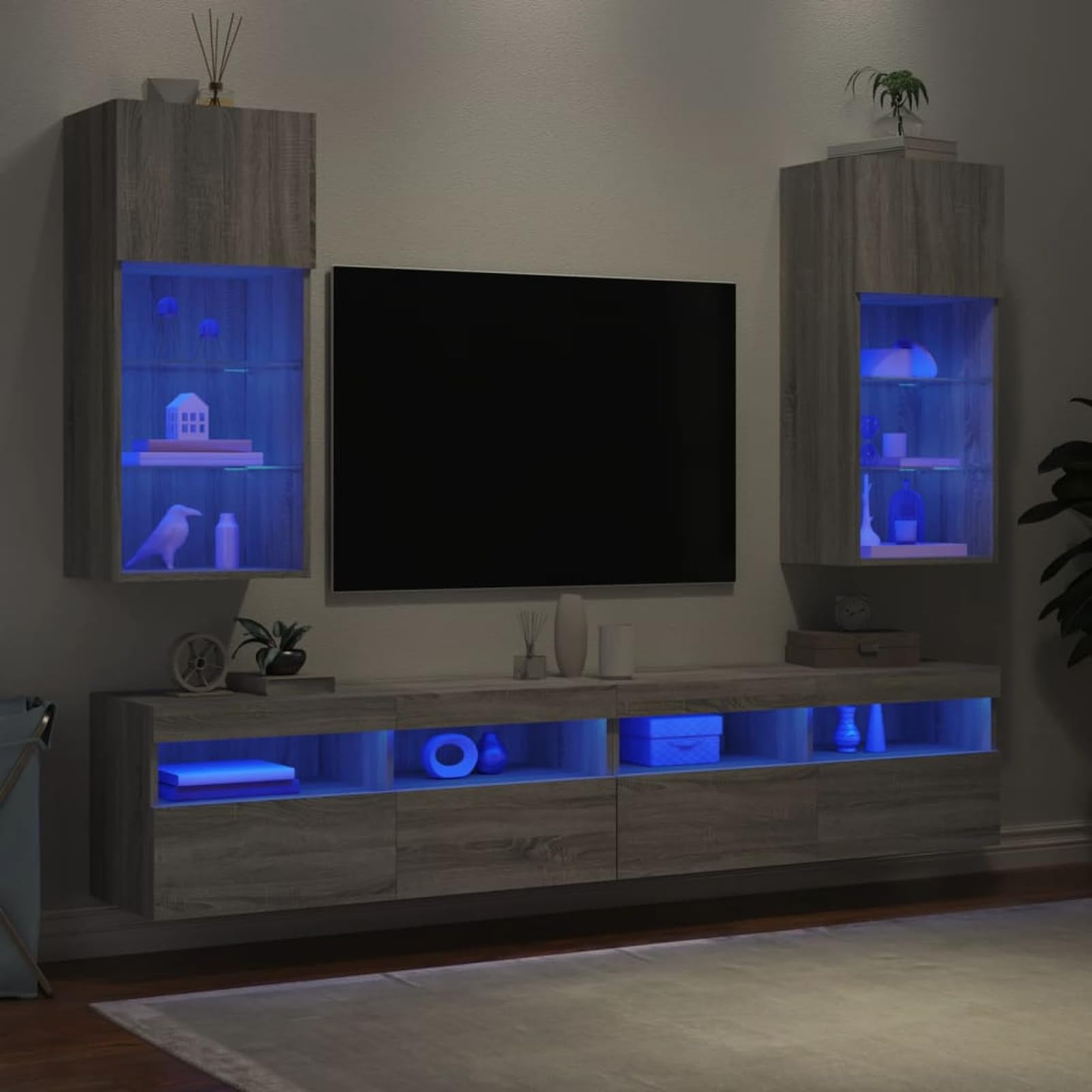 Gecheer TV-Schränke mit LED-Leuchten 2 STK. Grau Sonoma 40,5x30x90 cm, Moderne TV Lowboard Wohnwand Fernsehschrank für Home-Cinema Gamerzimmer Wohnungen Büro837054