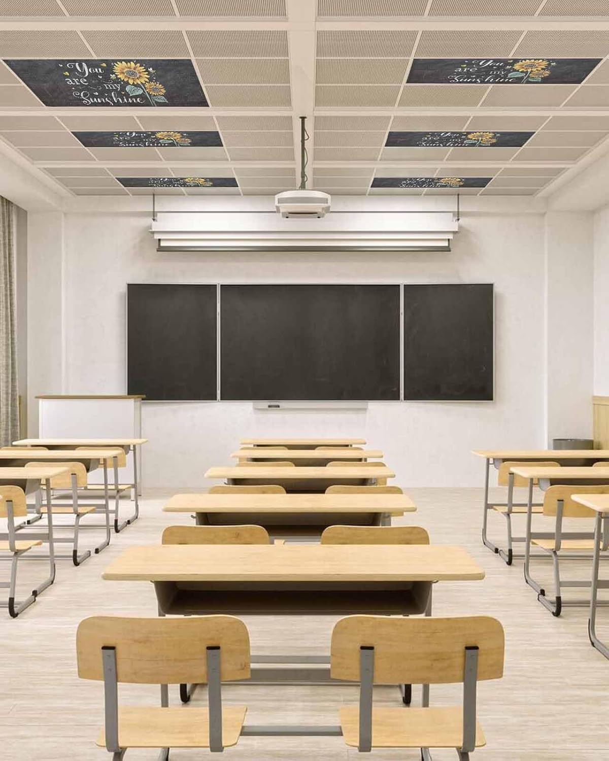 4 Pack Retro Sunflower Fluorescent Light Covers You Are My Sunshine Yellow Floral Farm Black Ground Magnetic Light Covers Fluorescent Ceiling Shade Filters for Classroom Office School Home 4 x 2 Feet