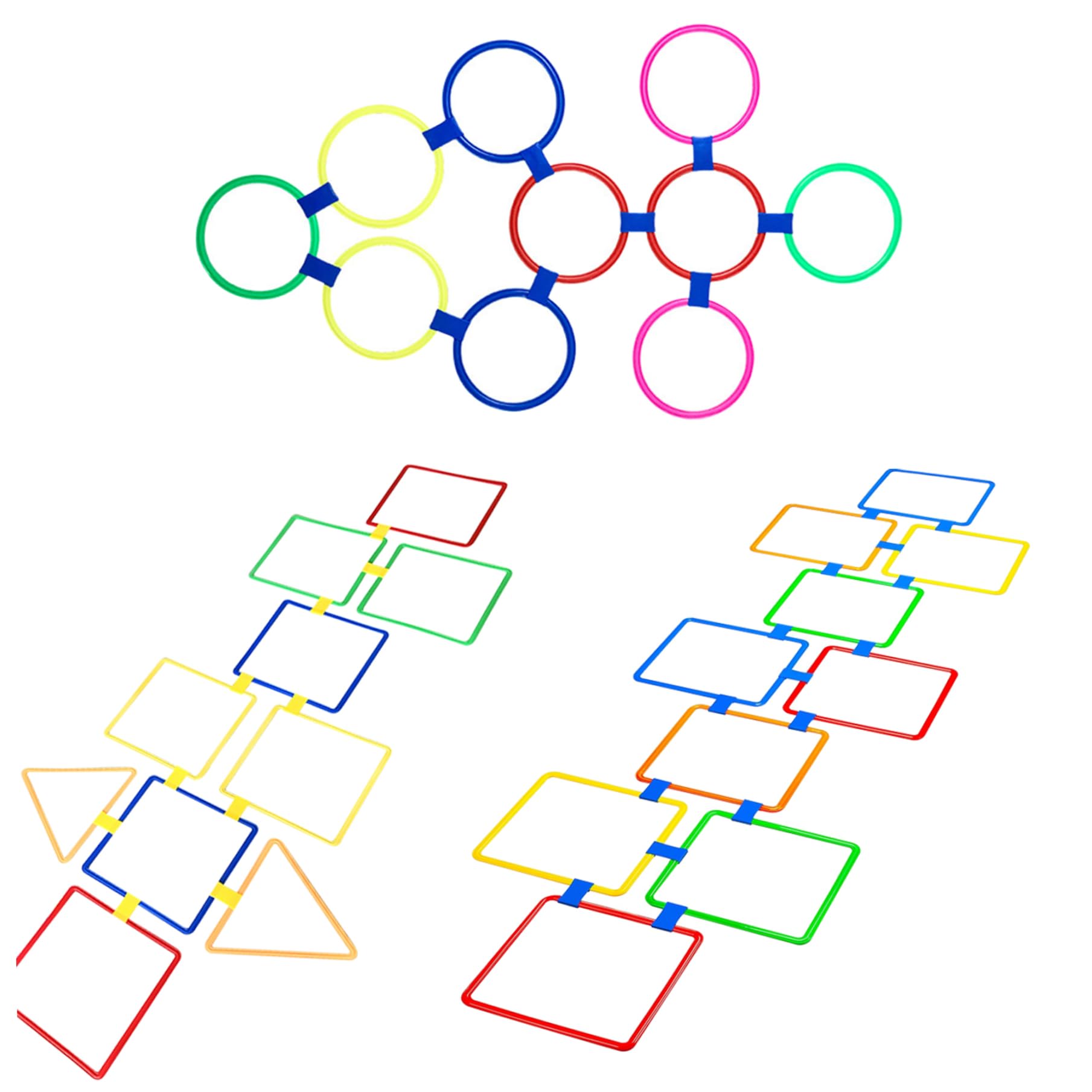 Jorzer Jeu de marelle, 10 Anneaux carrés de 15 Pouces, Anneaux d'agilité Multicolores, Parcours d'obstacles Amusant, équipement Jeu 'extérieur pour Enfants, Jouets