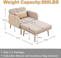 Vista 3 de Pvillez Chaise Lounge para interiores con respaldo copetudo, silla de terciopelo de gran tamaño con otomana y patas de metal rosa, silla de descanso