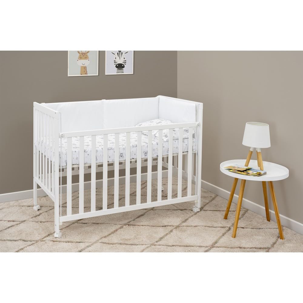Interbaby Cuna Bebé Colecho Convertible 120x60 Evolutiva Madera (Blanco) | Cuna colecho evolutiva madera, altura regulable, ruedas con freno, convertible en escritorio y sofá