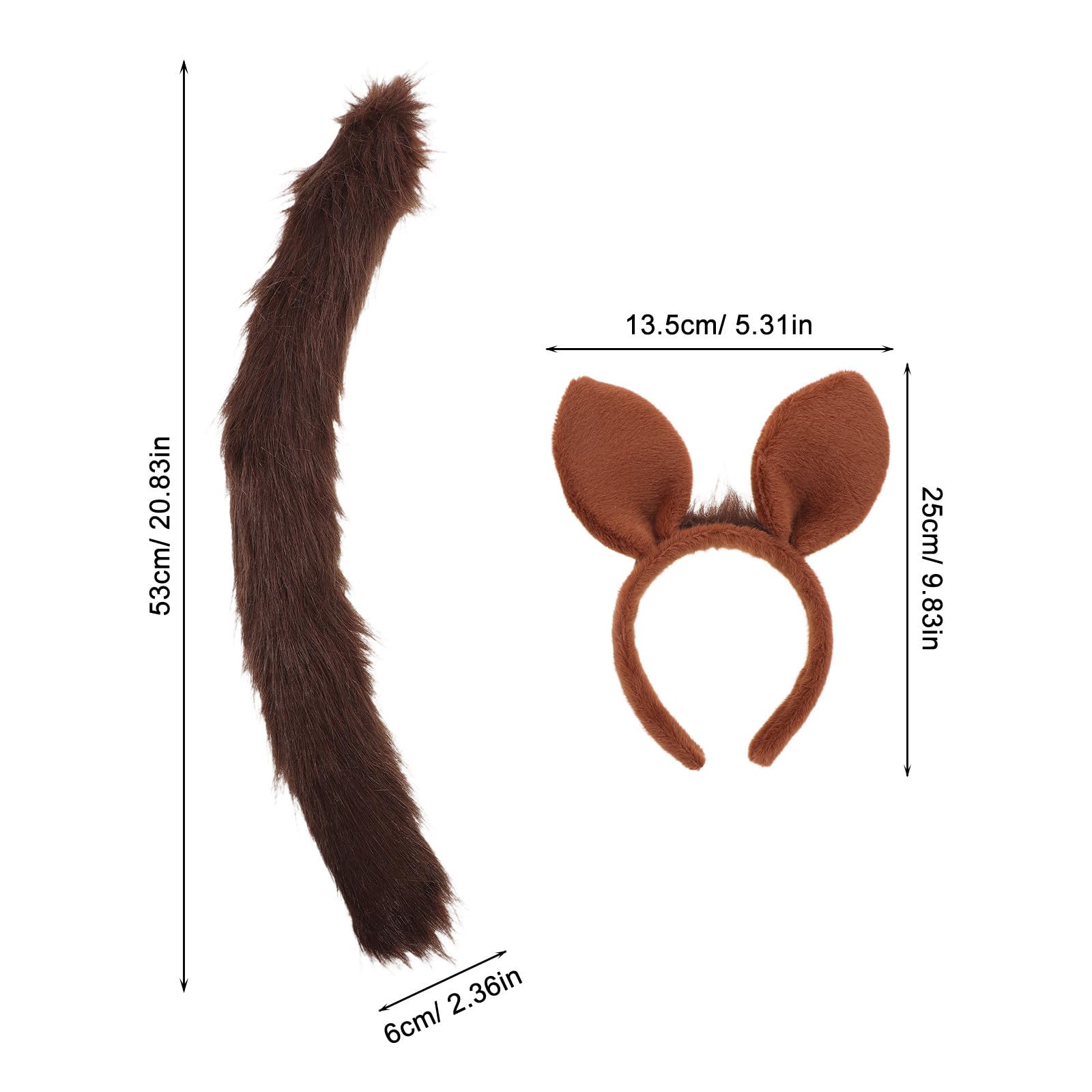 Healvian 4 Juegos Diadema Orejas de Caballo de Felpa Marrón para Cosplay y Festivales, Diseño Realista y Cola Ajustable para Máxima Comodidad en Adultos