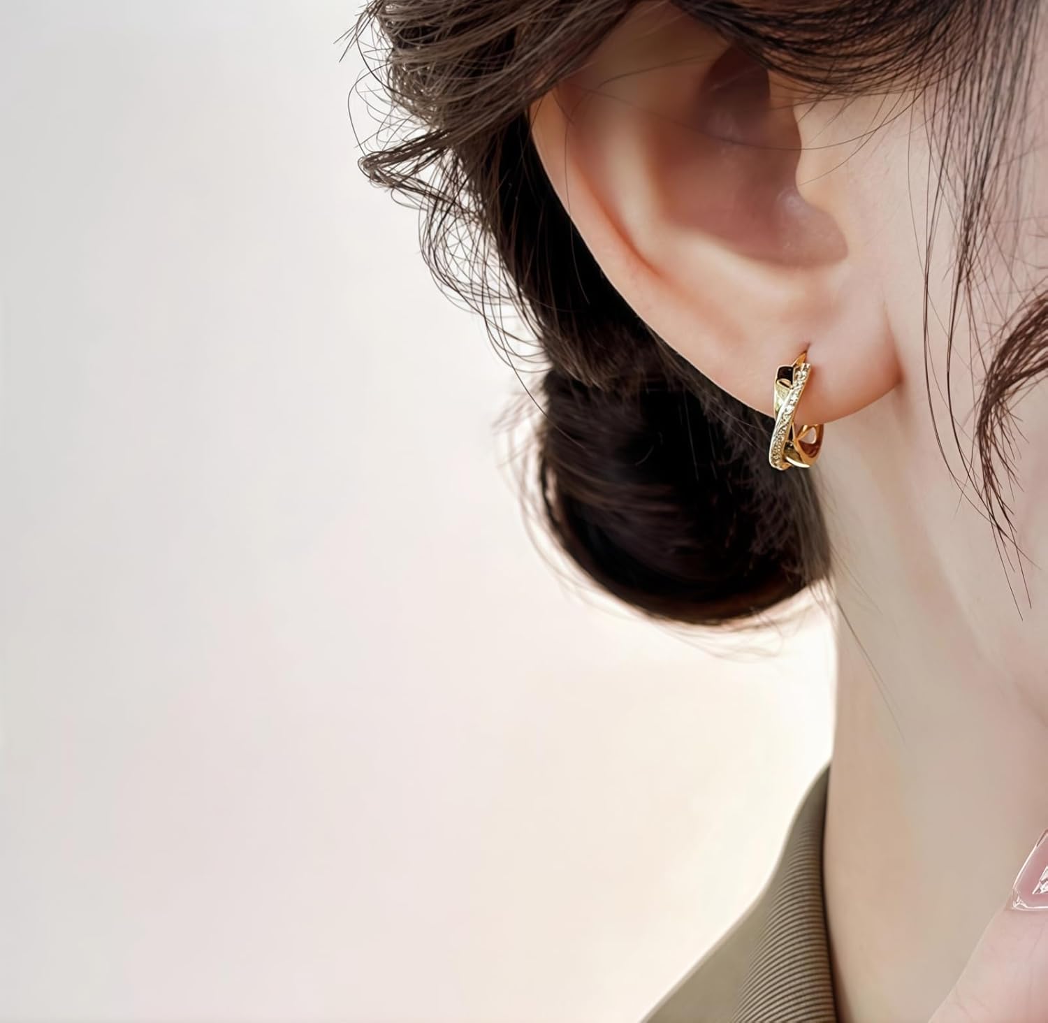 Dainty Gold Hoop Earrings for Women 14K Gold/Silver Plated Small Cubic Zirconia Huggie Hoop Earring X-shaped Earring - Image 2