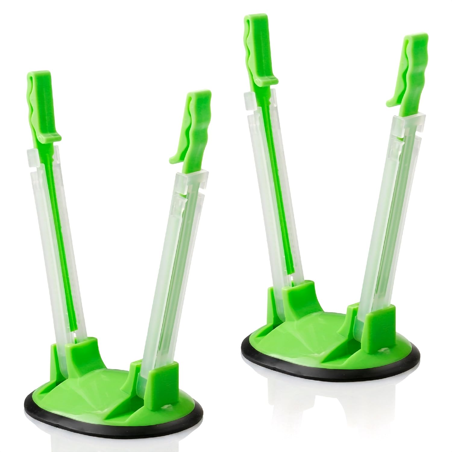 Wellrun 2 Pcs Baggy Rack Holder,Adjustable Food Storage Bag Holder Stand,Plastic Baggie Support Frame,Hands Free Food Prep Tool,Reusable Kitchen Gadget for Sandwich,Green