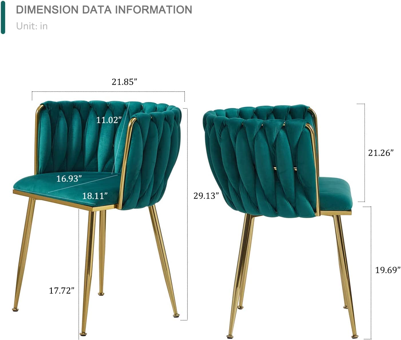 Elegante sedia da pranzo in velluto verde con gambe in metallo, moderna sedia imbottita per cucina, sala da pranzo e soggiorno