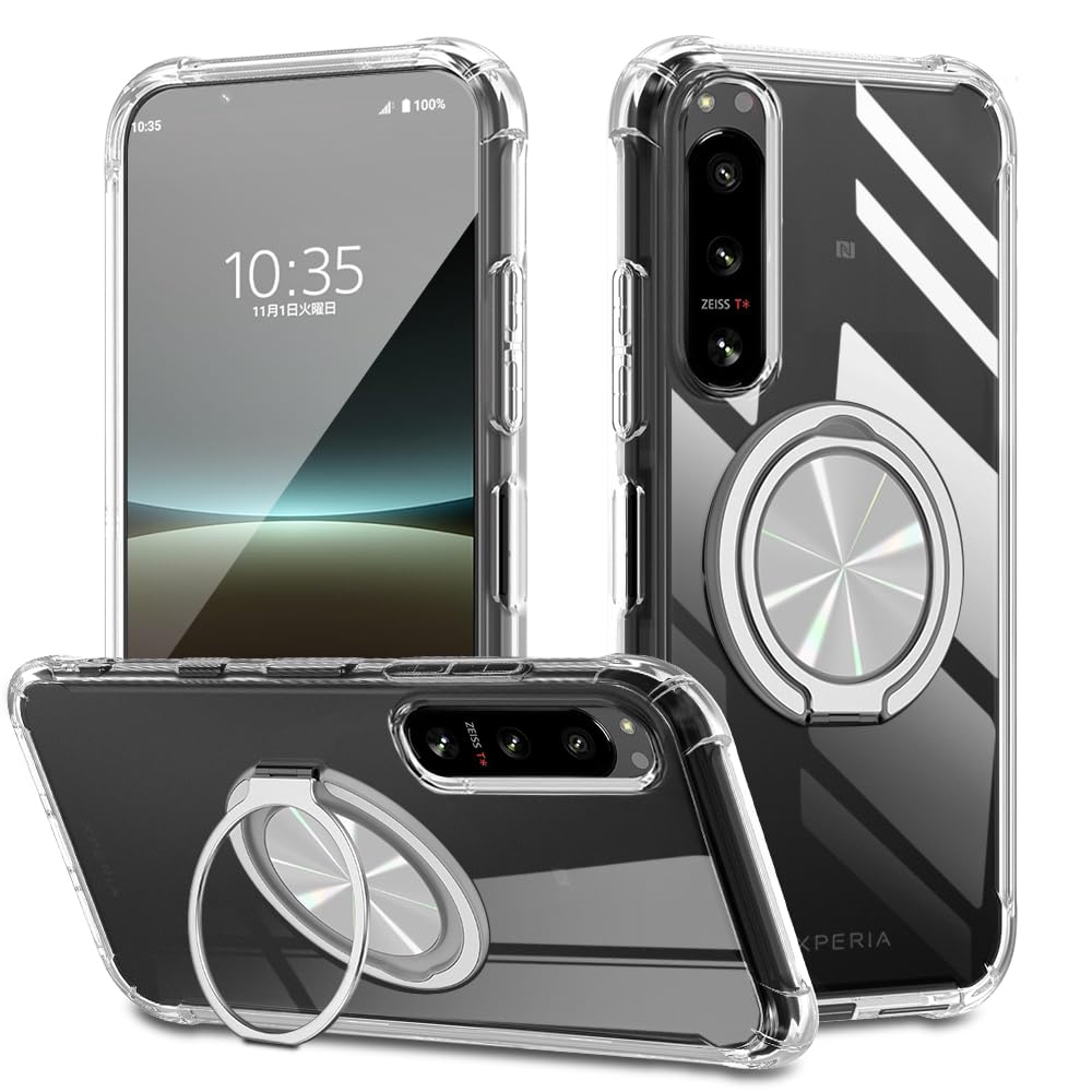 Xperia 5 IV SO-54C Case, 360° Rotating Stand with Ring, SOG09 Cover, Stand Function, Compatible with Both Vertical and Horizontal, TPU Protective Case, Shell, Kuba Soft, US Military MIL Standard,