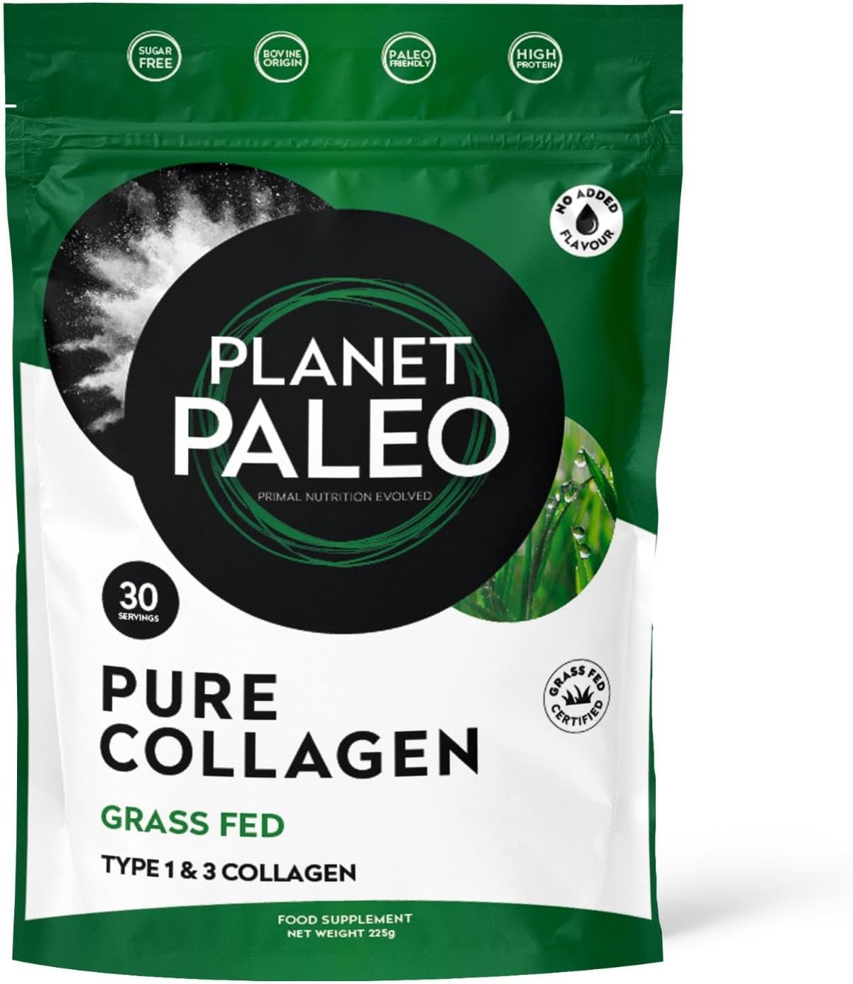 Pure Collagen Powder (30 Servings, 225g) | for Healthy Skin, Joints, and Gut Health | Grass Fed, Non-GMO and Gluten-Free Bovine Collagen