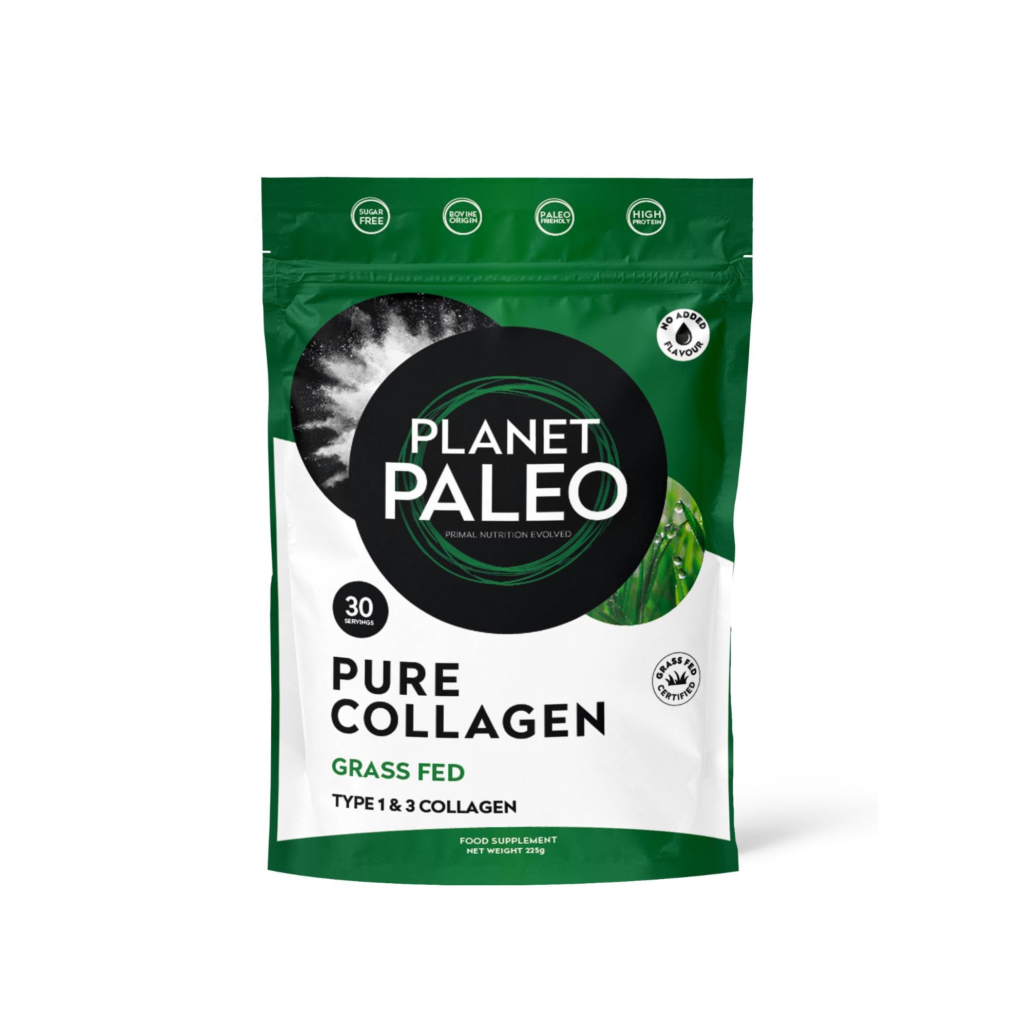 Pure Collagen Powder (30 Servings, 225g) | for Healthy Skin, Joints, and Gut Health | Grass Fed, Non-GMO and Gluten-Free Bovine Collagen