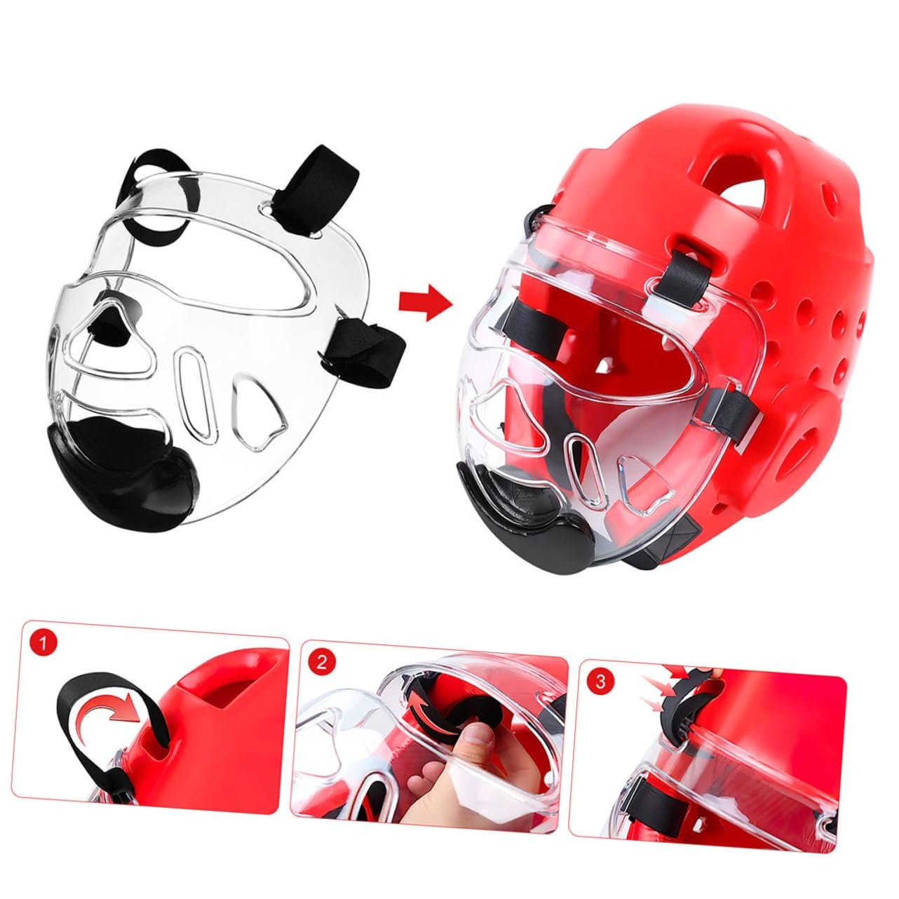 PRETYZOOM Protezione Viso per Taekwondo 2 Unità, Maschera Protettiva Staccabile in Plastica Rinforzata, Pratica e Affidabile per Allenamento