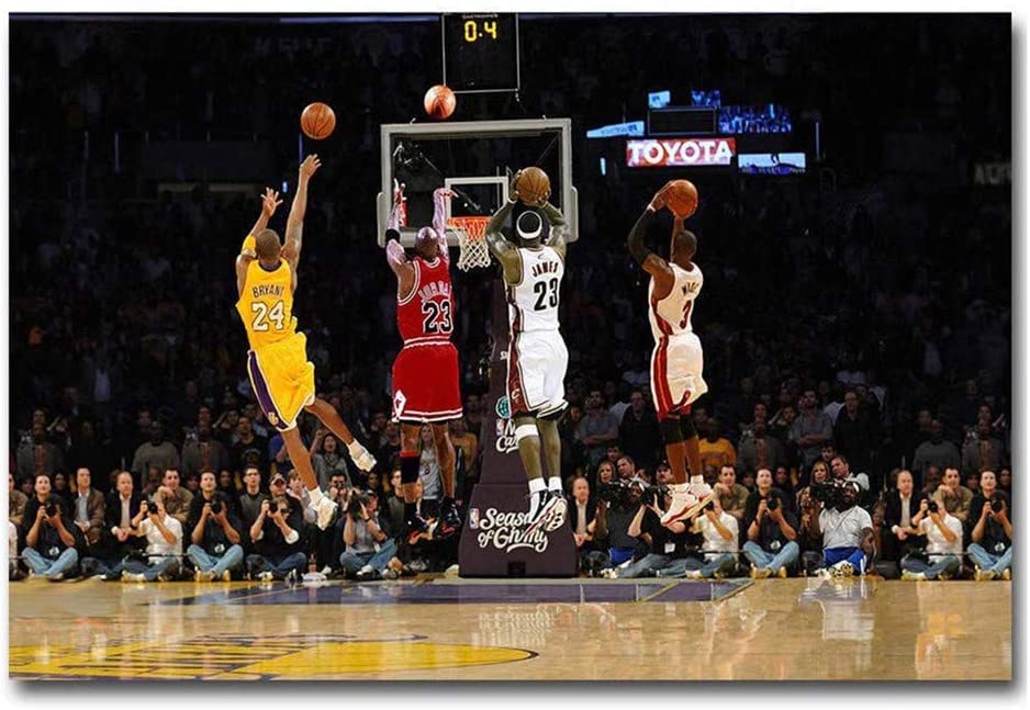 KTGEDH Wall Art Wall Decor Canvas Print, MVP Basketball Game Poster Kobe Bryant, Lebron James & Michael Jordan Pictures For Basketball Fans Souvenir Gifts, Sin Marco, 45×60cm