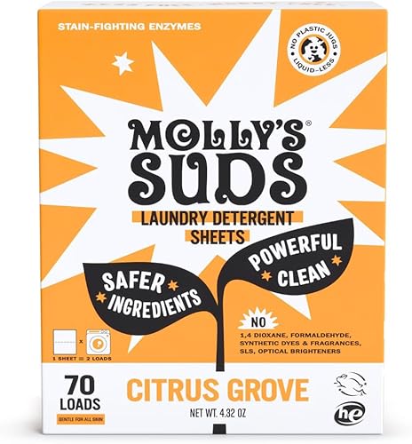 Miniatura 8 de Molly's Suds Hojas de detergente para ropa  Suave con la piel sensible, potentes enzimas a base de plantas, lucha contra las manchas  Embalaje sin
