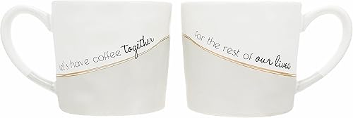 Pavilion Gift Company - Let's Have Coffee Together - Juego de tazas iridiscentes de cerámica de 15 onzas, regalos para parejas para él y ella,