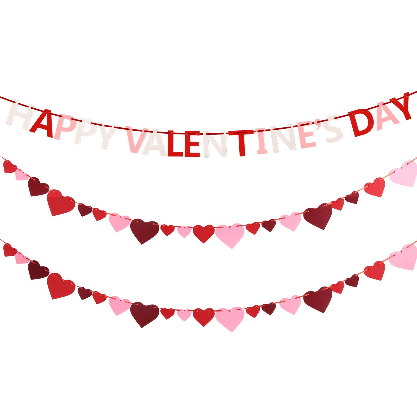 Festiko®Happy Valentine's Day Banner and Heart Garland Banner - No Required for Valentines Decorations, Anniversary, Wedding, Birthday Party Home Decorations