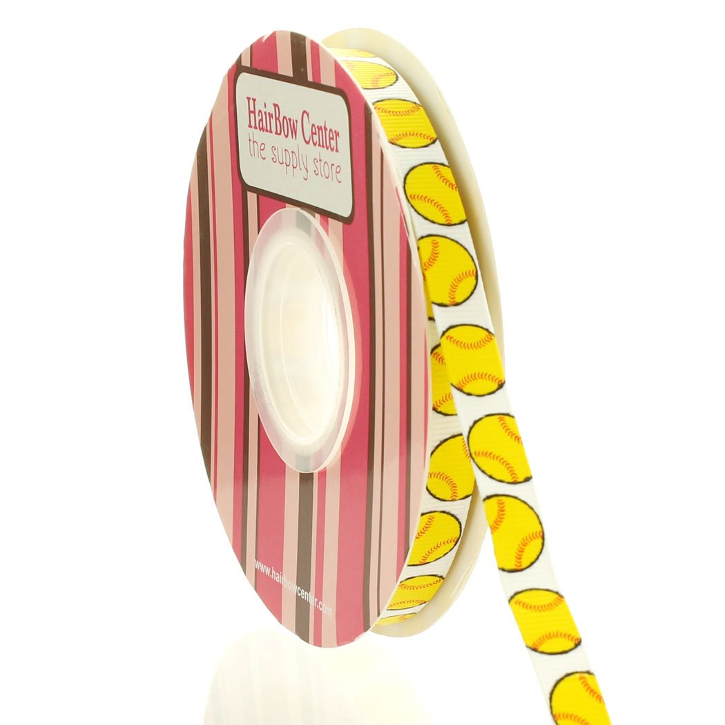 3/8" Yellow Softball Grosgrain Ribbon 100 Yard