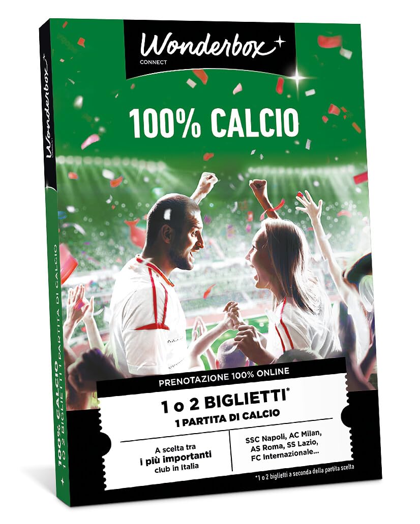 WONDERBOX Connect - Cofanetto Regalo - 100% Calcio - 1 o 2 biglietti | 1 partita di calcio a scelta tra i più importanti club italiani - Valido 27 mesi