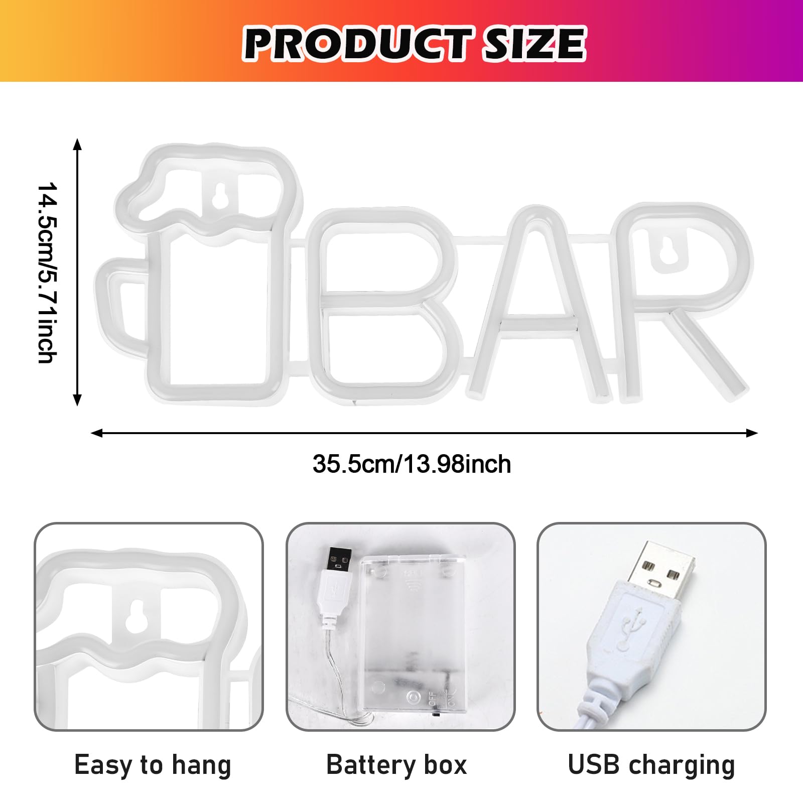 BORDEAG Cartel de neón LED para bar, letrero de neón, decoración de pared, 36,5 x 14,5 cm, PVC, LED, Montaje en pared