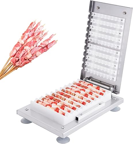 Consfly Máquina para hacer pinchos de carne de acero inoxidable, 10 agujeros para barbacoa, herramienta de cocina manual para hacer kabobs