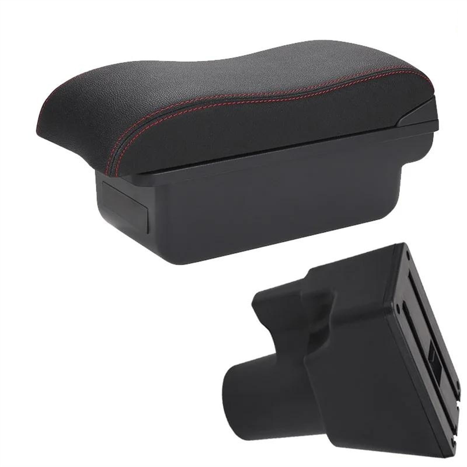NMJLQW Storage Rack Car Armrest Box Curved Surface Leather Simple Installation Storage Box Interior For Picanto 3X-Line(C1 Black red NO USB)