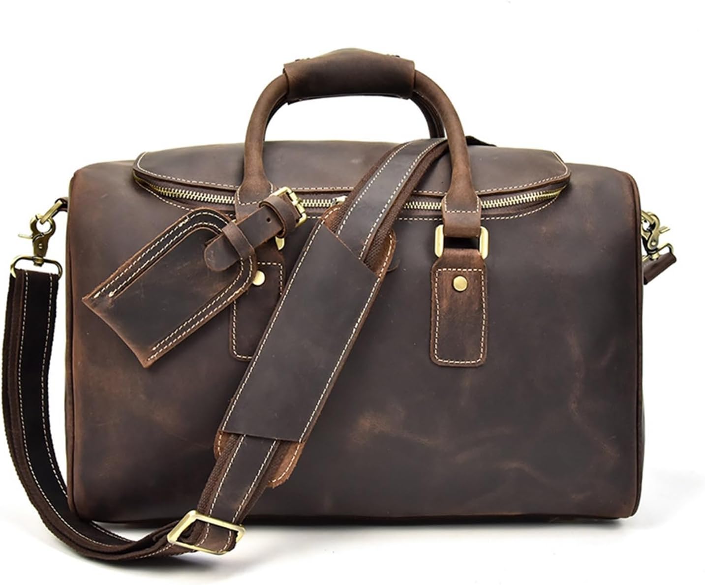 Men's Vintage Travel Bag Leather Hand Luggage Top Layer Cowhide Cross Strap Shoulder