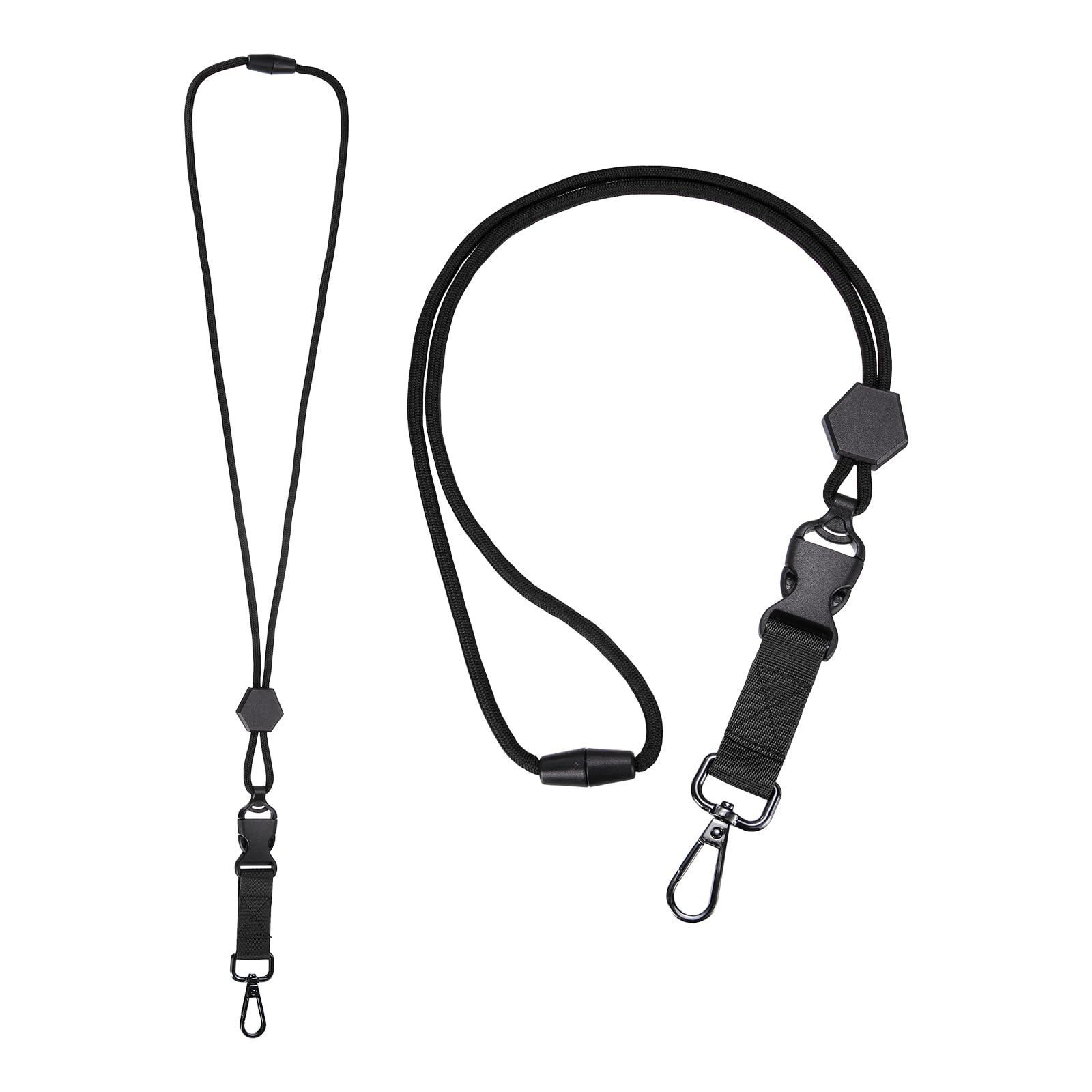PATIKIL 2Pcs Breakaway Lanyard for ID Badges, Heavy Duty Neck Key Lanyard with Safety Adjustable Buckle and Metal Clip Detachable Hexagonal Cord Keychain for Card Key Badge, Black